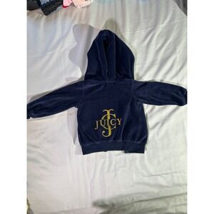 Juicy Couture Kids Navy Blue Velour Zip Up Hoodie Gold Glitter Logo 12/18M